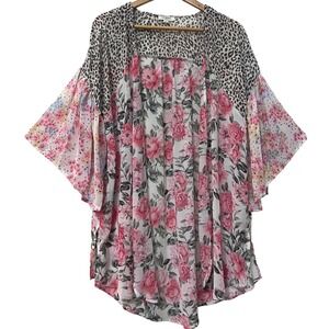 Umgee Womens‎ Kimono Cardigan Floral Leopard Print Flare Sleeve Lightweight sz S